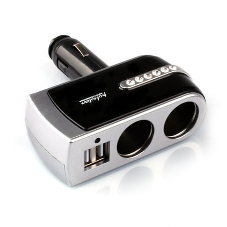 2 USB Charger+2 Socket Car Cigarette Lighter Extender Splitter