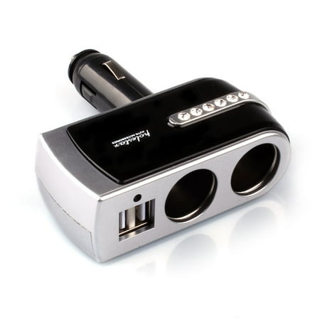- 2 USB Charger+2 Socket Car Cigarette Lighter Extender Splitter Silver
