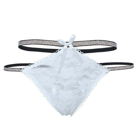 BYHONG Women Europe and The United States Shiny Silver Ribbon Seductive Sexy Underwear Hot Hollow T Pants Sexy Thong Womens Panties White M