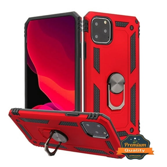 Apple iPhone 11 PRO Phone Case Tuff Hybrid Durable 360 Degree Rotatable Ring Stand Holder Kickstand Fit Magnetic Car Mount Dual Layers Rugged TPU Protective Case RED Cover for Apple iPhone 11 Pro