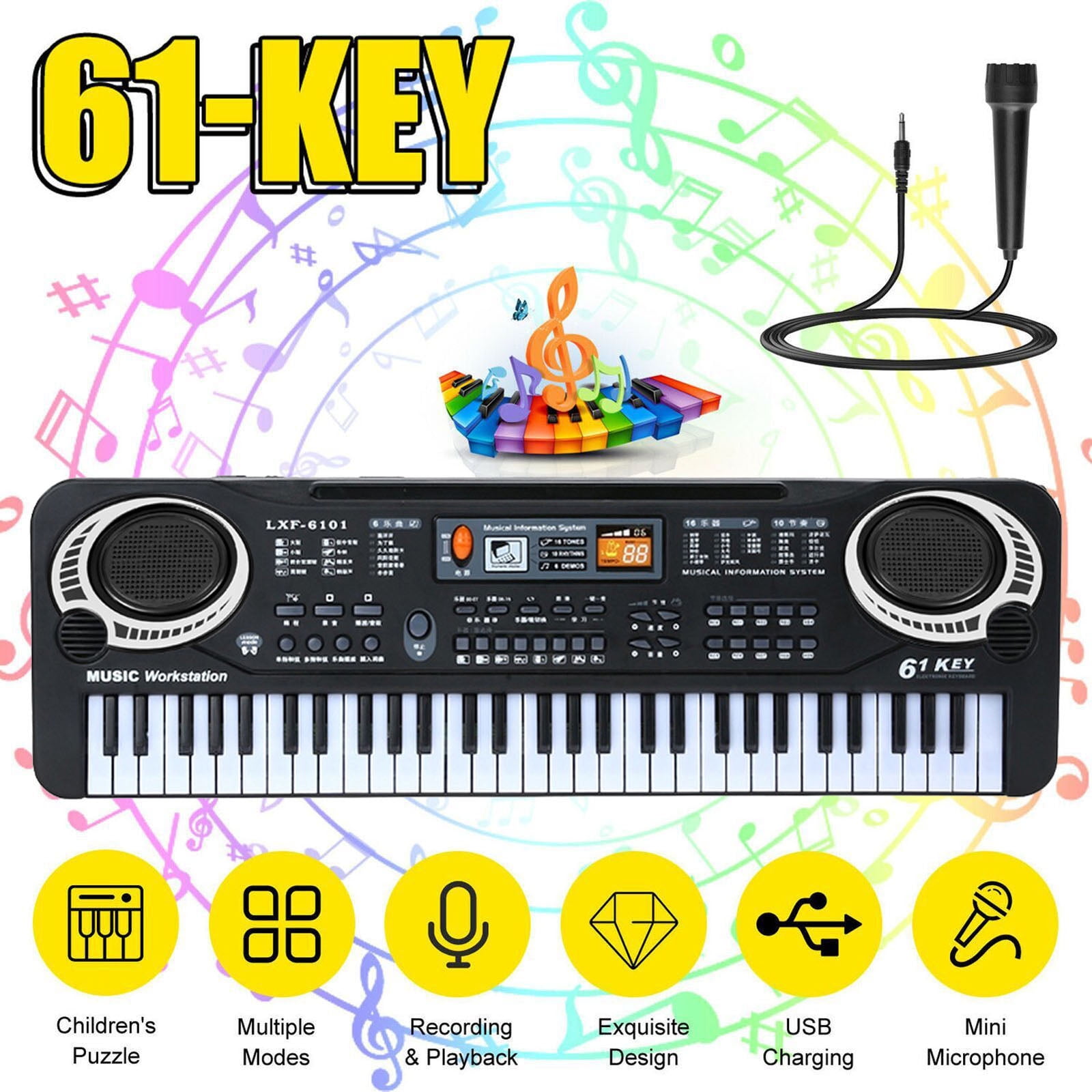 LINGSFIRE 43.3 X14.2 Piano Music Mat 19 Keys Piano Keyboard Playmat with 8 Selectable Musical Instruments Education Toy Birthday for Kids Toddler Boys Girls Age 3+ 