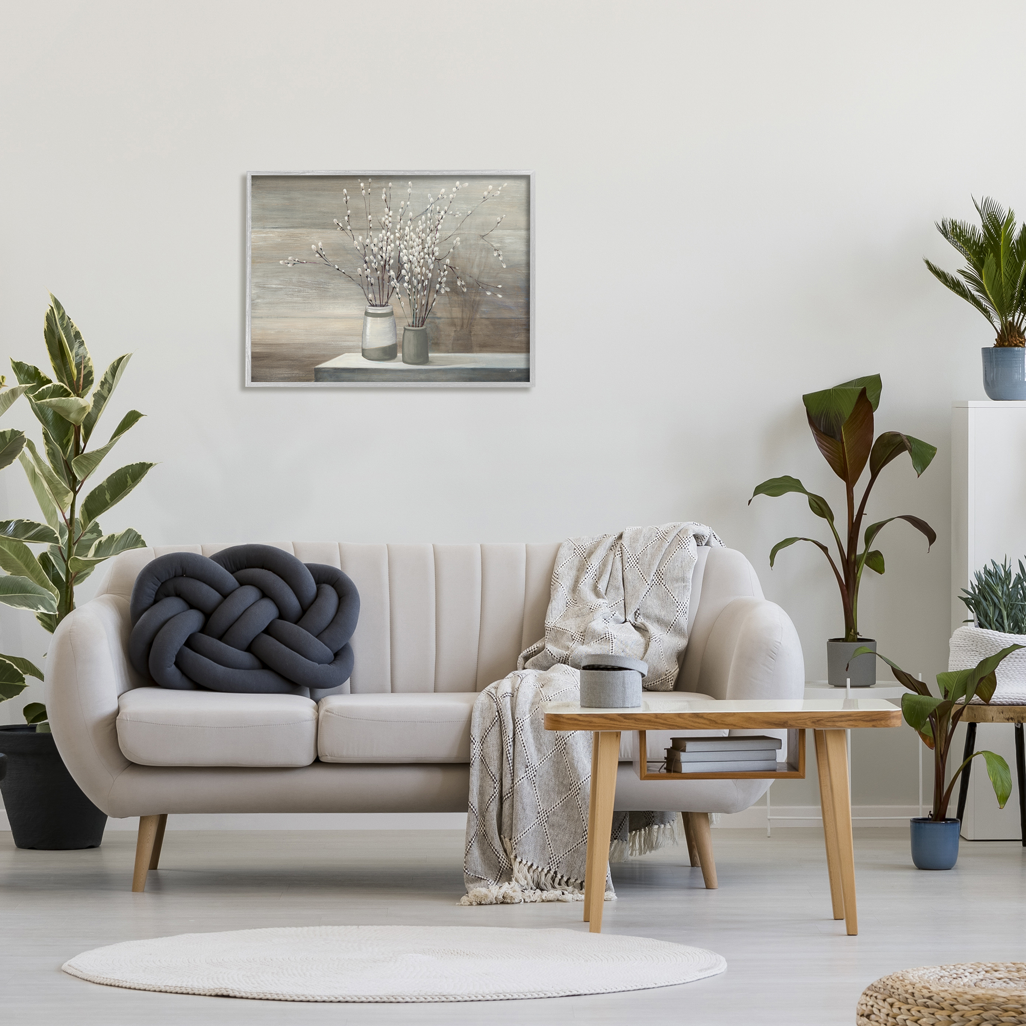 Stupell Industries Pussy Willow Still Life Paintings Gray Framed Art Print Wall Art, 24x30, by Wild Apple Portfolio
