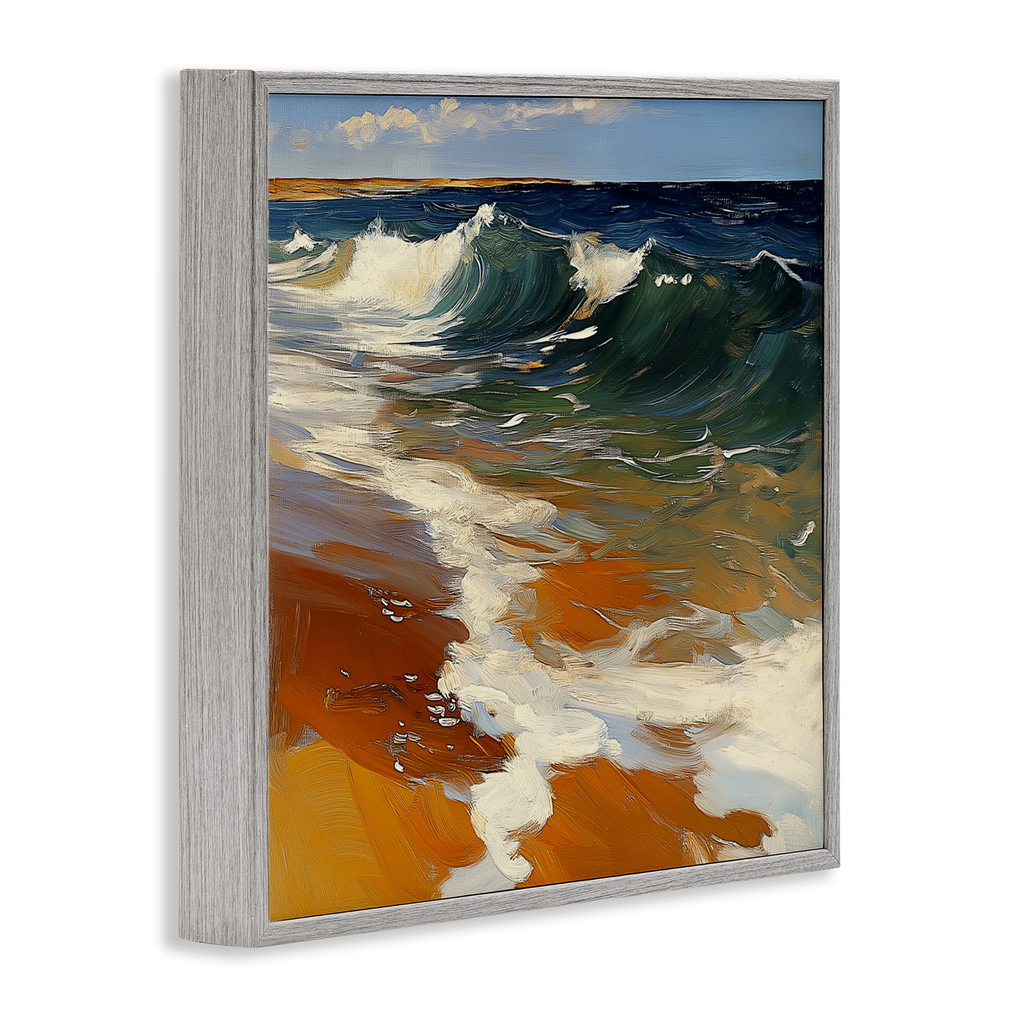Stupell Industries Glassy Ocean Waves Break Gray Framed Giclee Art, design by Walker Noble