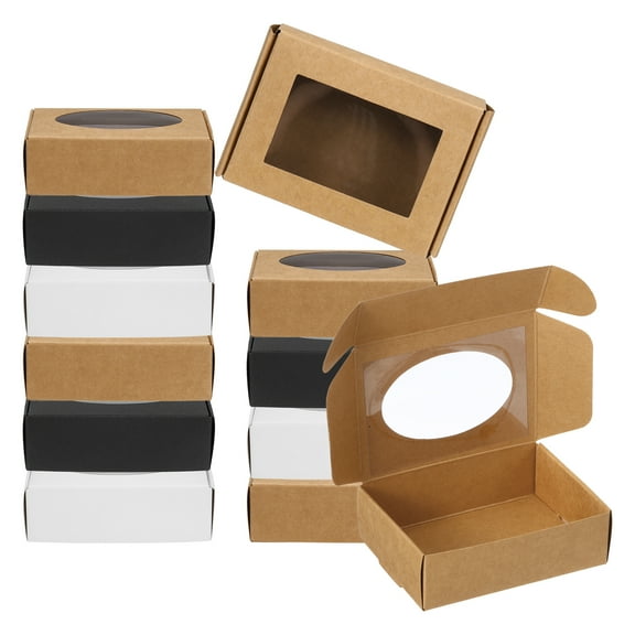 Uxcell 4"x3"x1" Paper Soap Box with Window, 30 Pack Homemade Soap Boxes, White/Black/Kraft