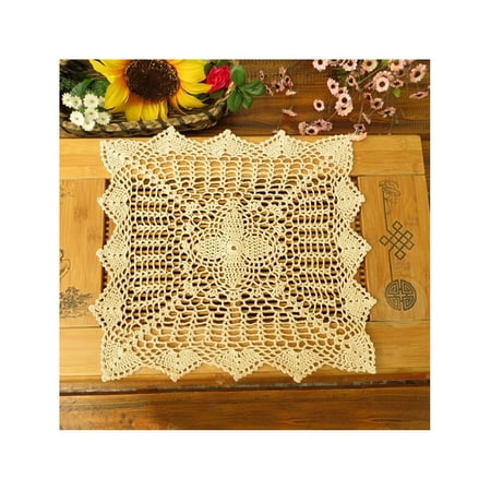 Placemats For Small Square Table Aspire 4 pcs 6 inches + 1 pcs 16 inches Retro Square Handmade Crochet Cotton Lace Table Placemats Doilies-Beige ()