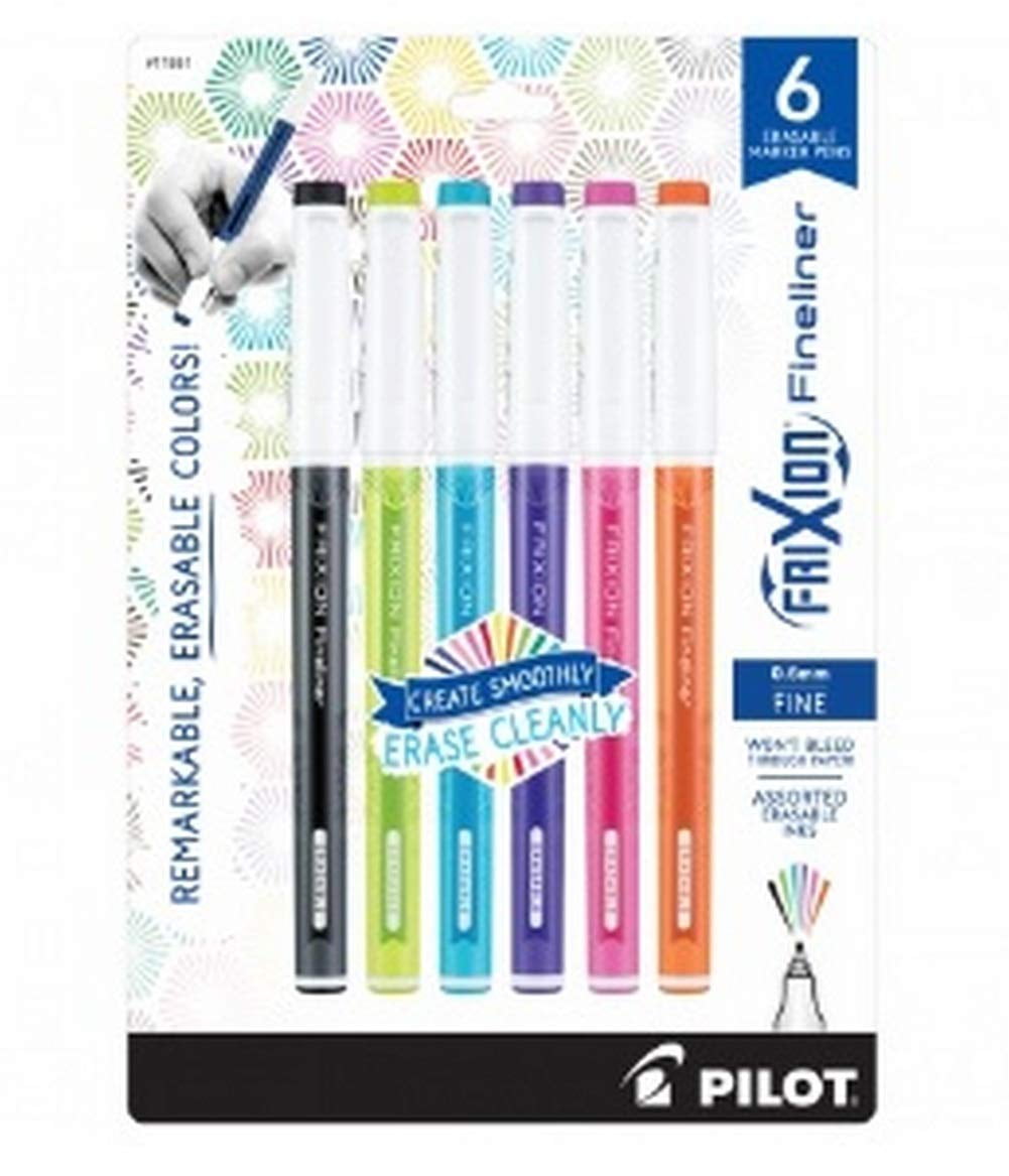 Pilot FriXion Fineliner Erasable Marker Pen, Fine Point, 0.6mm, Assorted Fashion Colors, Pack of 6