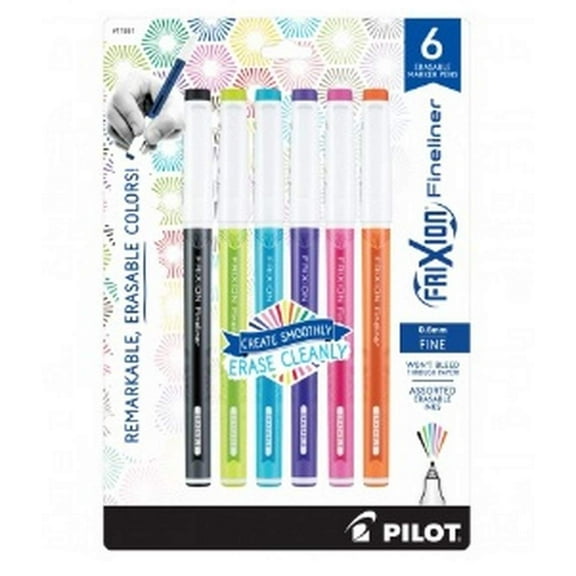 Pilot FriXion Fineliner Erasable Marker Pen, Fine Point, 0.6mm, Assorted Fashion Colors, Pack of 6