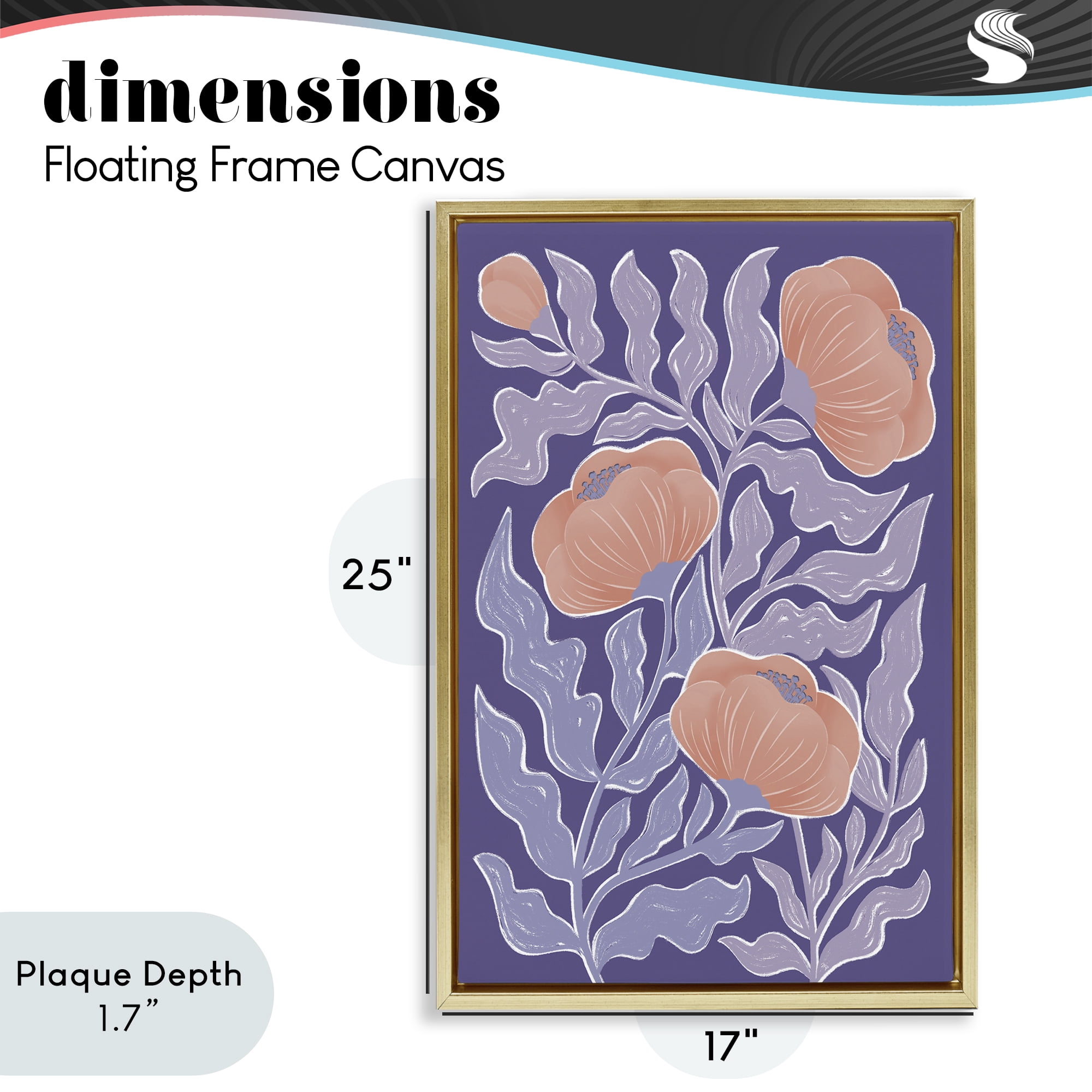 Stupell Industries Midcentury Purple Poppies Gold Framed Floater Canvas Wall Art, design by Martina Pavlova