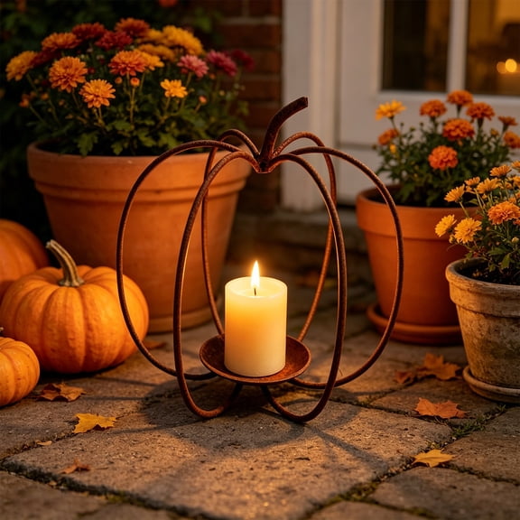 Fmxomd Rustic Iron Pumpkin Candle Holder – Vintage Decorative Tabletop/Hanging Accent for Home, Garden, and Patio – Perfect Gift for Candle Lovers and Decor Enthusiasts
