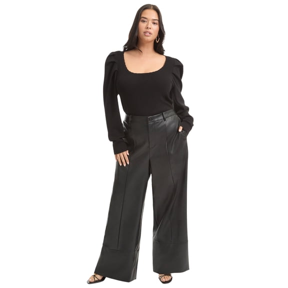 June & Vie Women's Plus Size Cuffed Faux Leather Pants