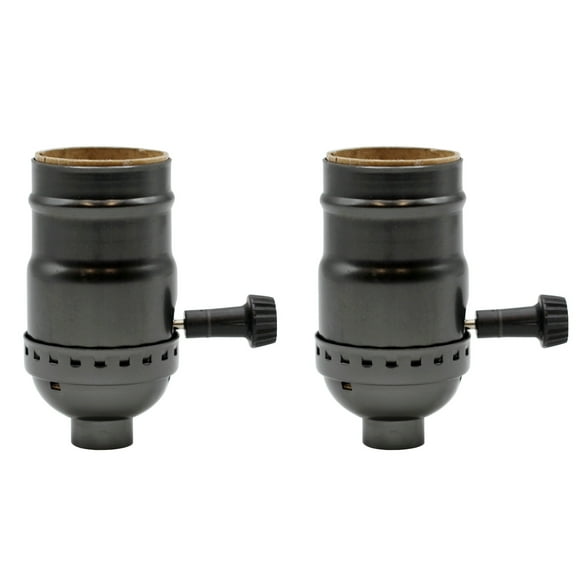Three Way Turn Knob Lamp Sockets, Medium Base, Metallic Grey Shell Incandescent Replacement | 2 Pack