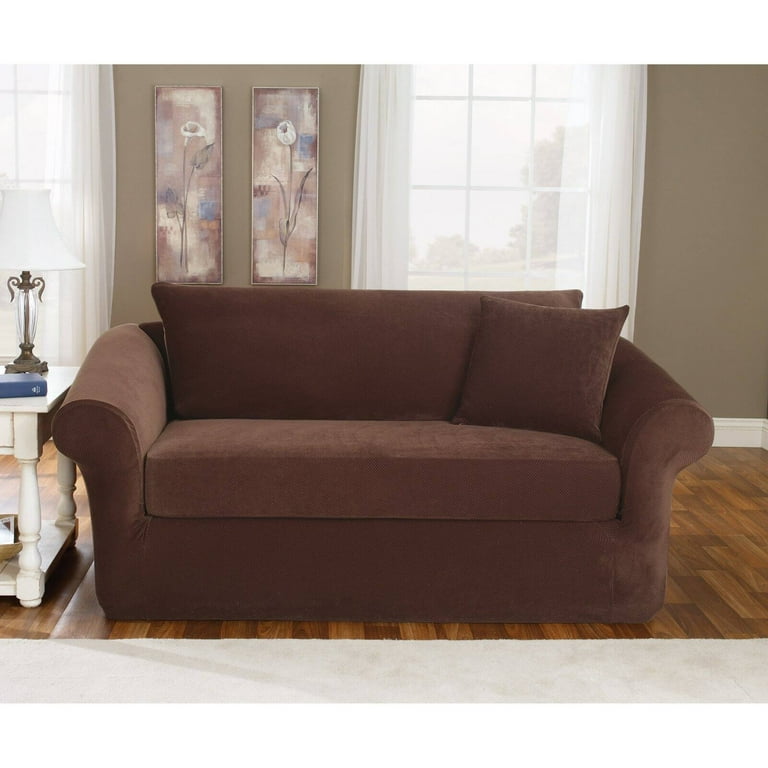 Stretch pique three piece sofa slipcover sale