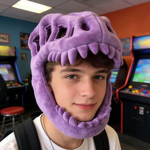 Plush Dinosaur Skull Headgear, Purple Single Headpiece (No Skeleton) For & Teenager, Fun Accessory, Party Prop, Halloween Decoration