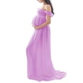 thumbnail image 3 of HYwys Maternity Dress for Photography Solid Color Off Shoulder Chiffon Gown Front Split Long Pregnancy Dresses for Photoshoot, 3 of 4