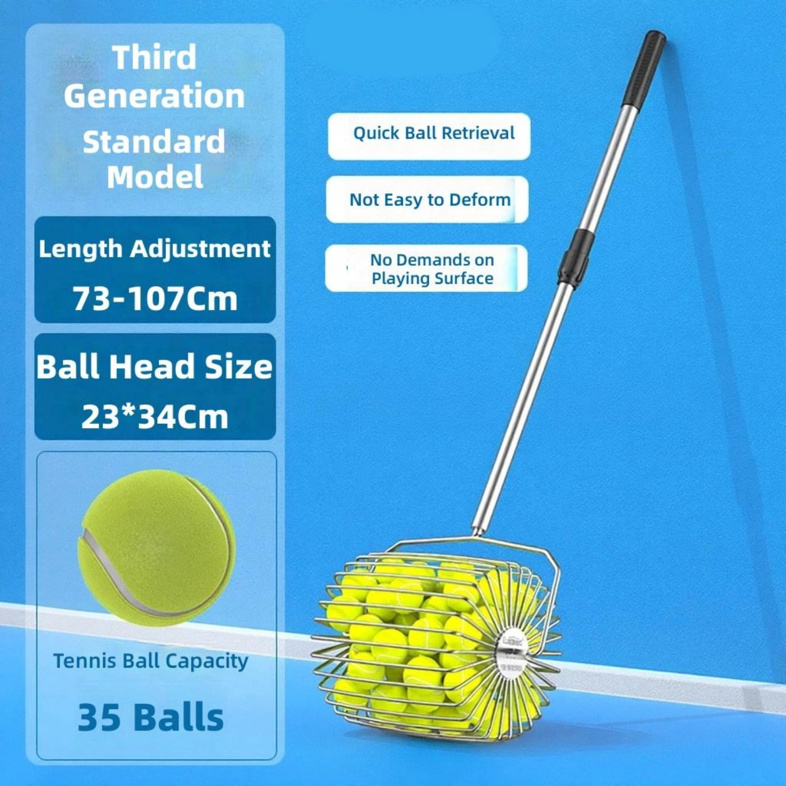 Tennis Balls Retrievers with Handle Pickleballs Pickup Hoppers Pickleballs Tennis Balls Collector Basket Pickers Upper