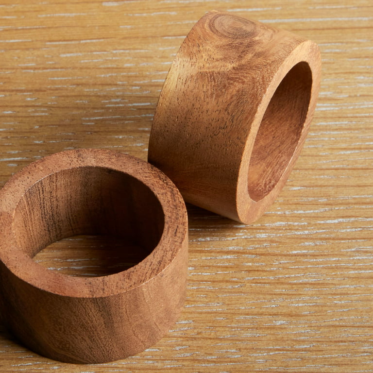 2pcs Minimalist Style Brown 3-ring Wooden Napkin Rings