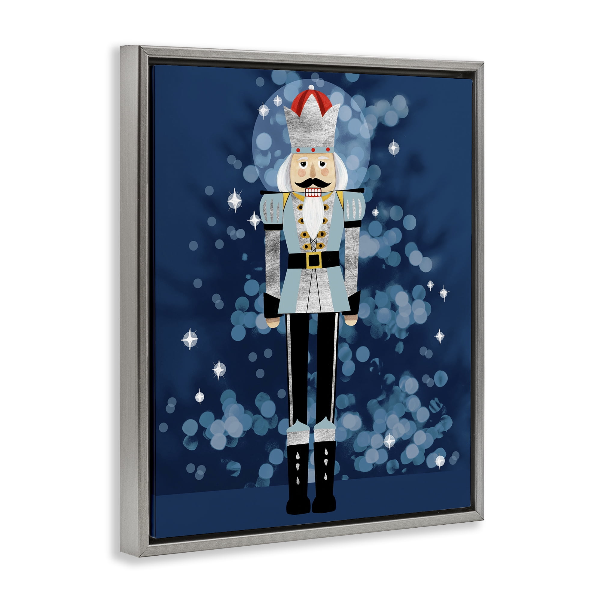 Stupell Industries Blue Holiday Nutcracker Holiday Painting Gray Floater Framed Art Print Wall Art, 25 x 31