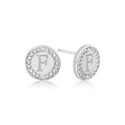 SuperJeweler "F" Initial Diamond Stud Earrings in Sterling Silver for Women, Teens and Girls!