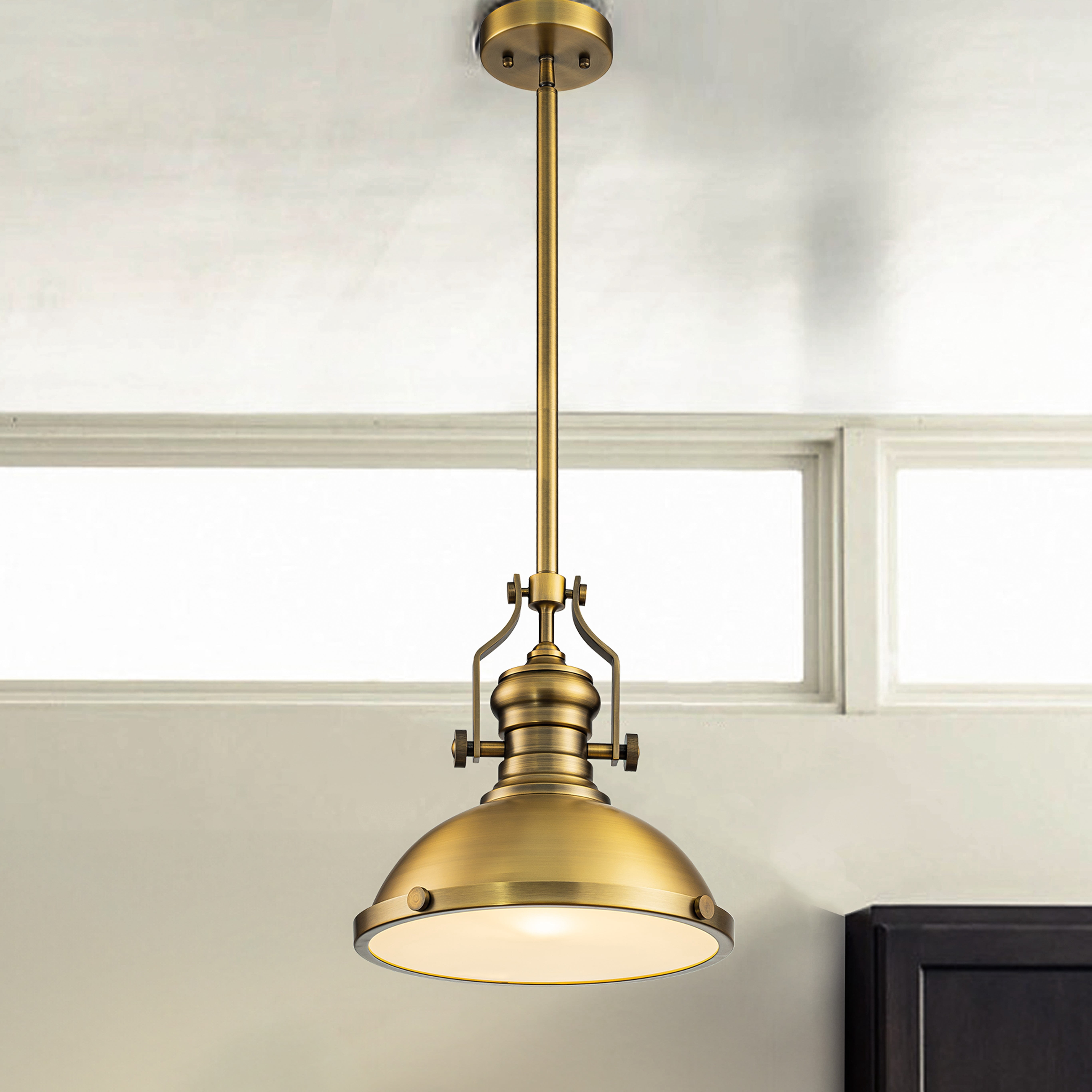 1-Light 13" Modern Industrial Antique Brass Single Dome Pendant Light For Kitchen Island
