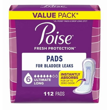 Poise Incontinence Pads for Women, 6 Drop Ultimate Absorbency, Long Length, 112 Count