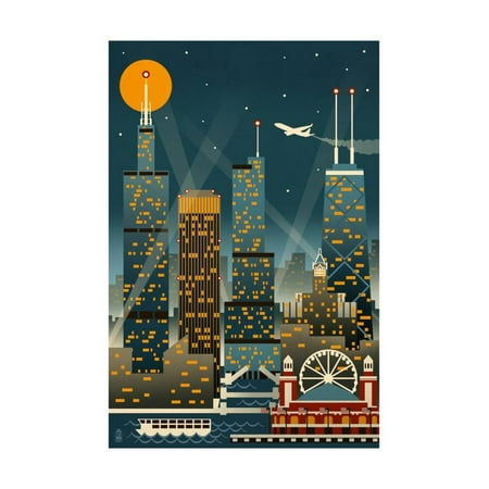 Poster Original Colour - Chicago Illinois - Retro Skyline (no text) - Lantern Press Original Poster Cityscape Artwork Print Wall Art By Lantern Press
