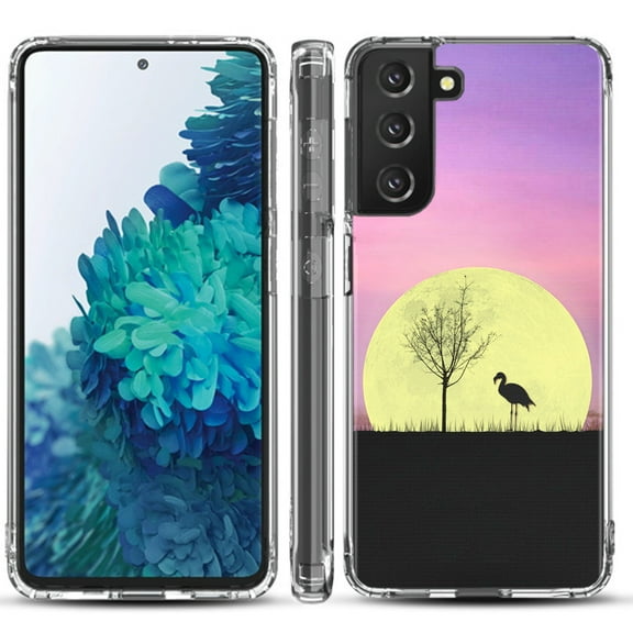 Shockproof Hybrid Bumper Phone Case for Samsung galaxy S21  5G / S21 Plus 5G, by OneToughShield ® - Moonlight Flamingo