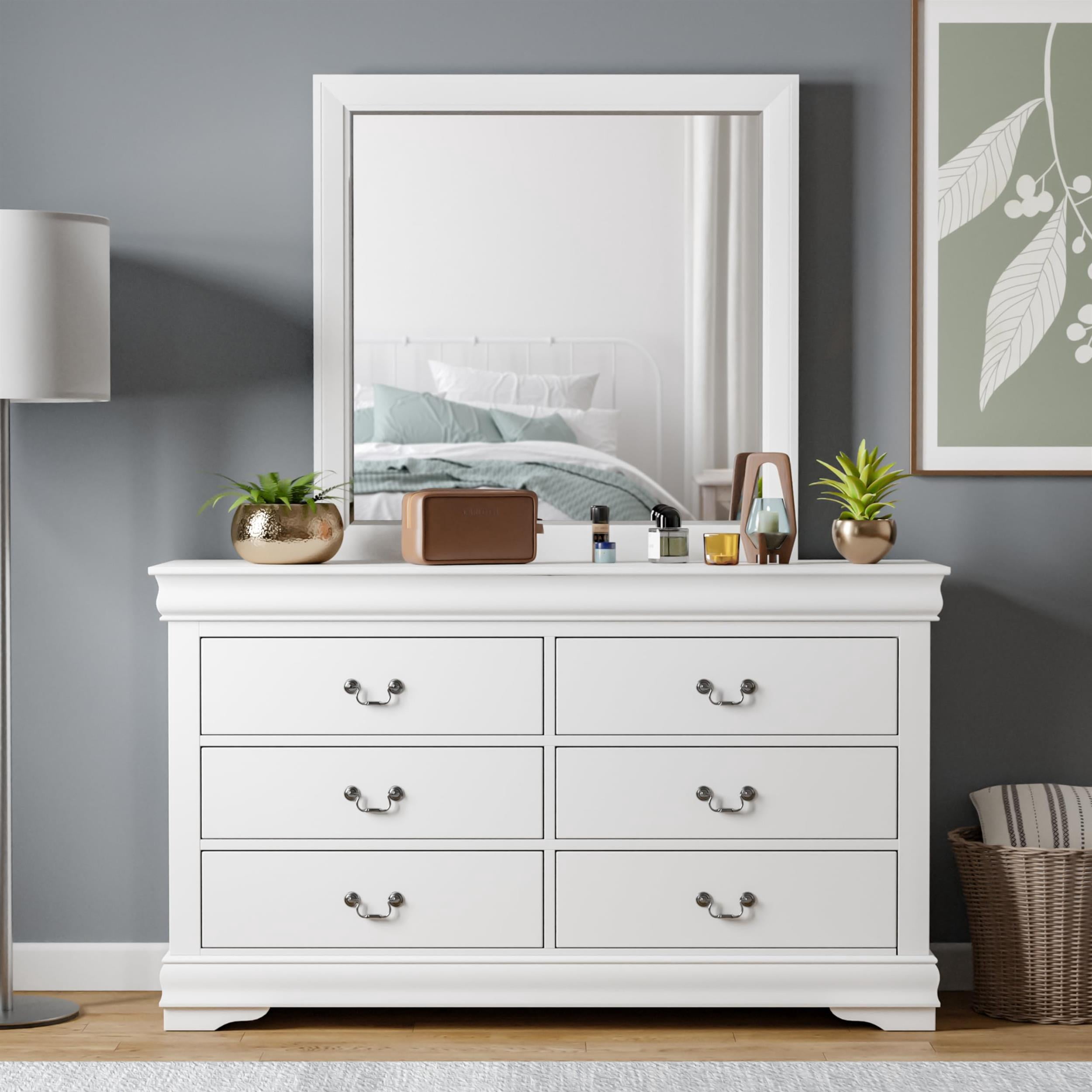 Furniture of America Toni Wood 6-Drawer Dresser with Mirror in White