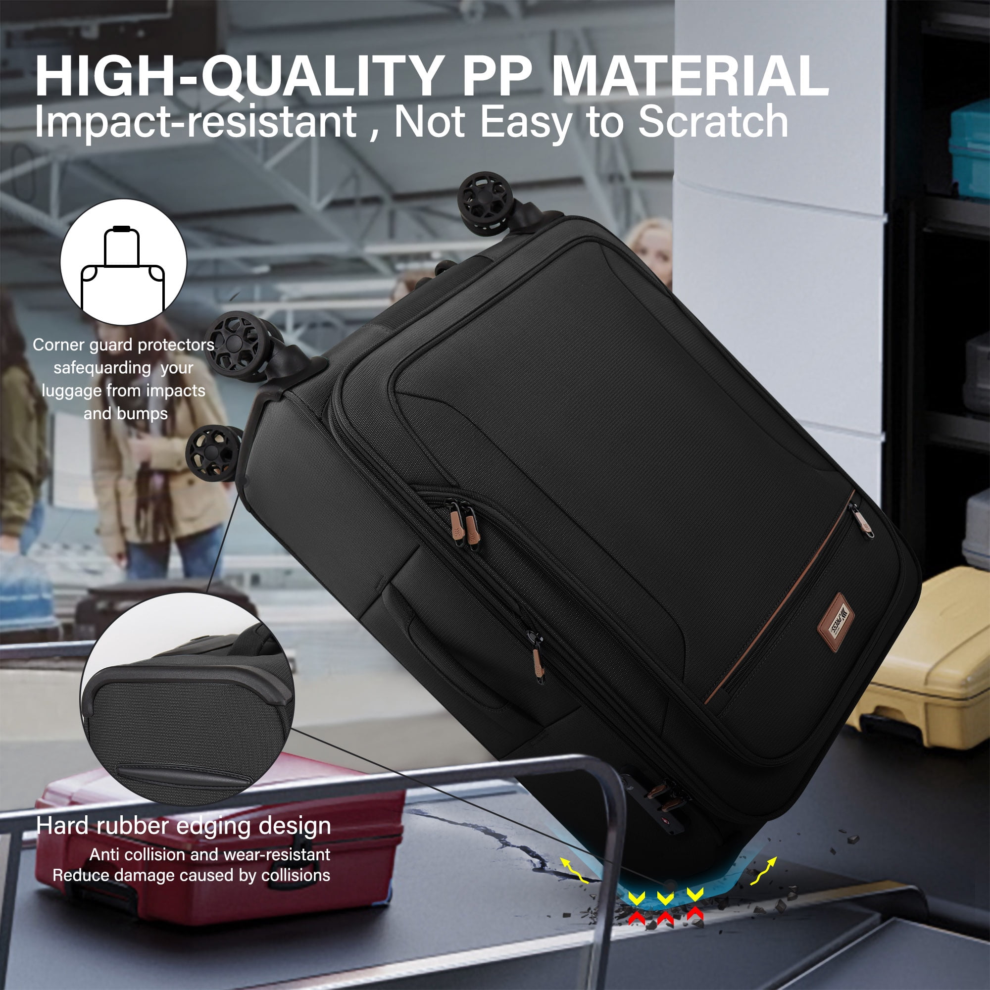 20 inch Softside Carry-on Luggage for Airplane Expandable Spinner Suitcase with TSA Lock, Black - XJ1907