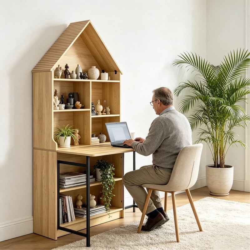 Folding Desk with Storage Cabinet,Convertible Hideaway Desk to Bookshelf, Space-Saving Wall Mount Table for Home Office, Craft, Vanity, Small Spaces