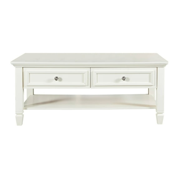 Coffee Table with 2 Drawer and Tapered Feet, White- Saltoro Sherpi