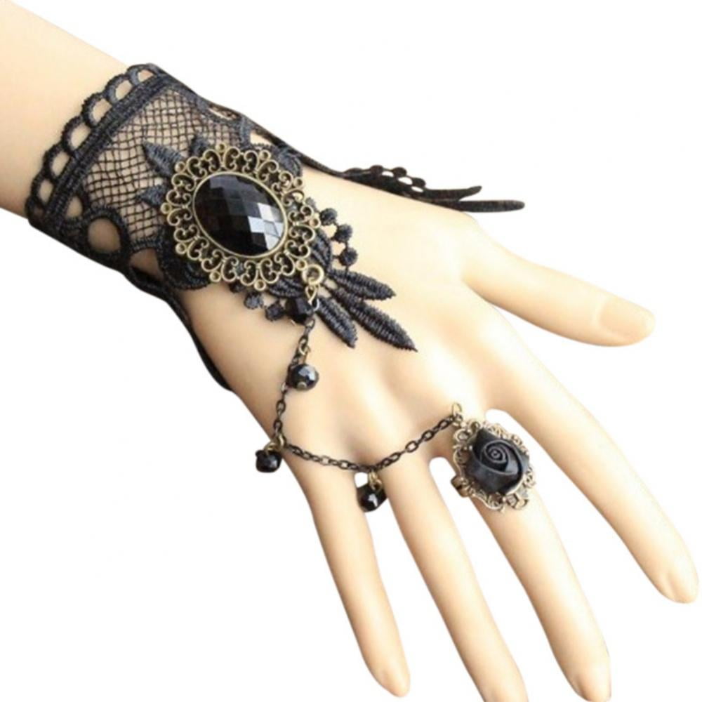 Gothic style Retro Black Lace Bracelet Ring sets Women Girl Jewelry Hot Gift 