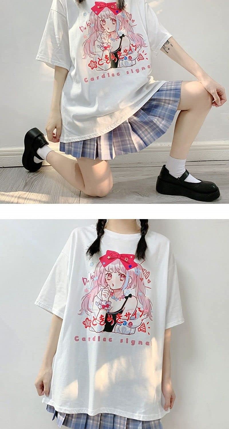DanceeMangoo Kawaii Cute Shirts Tee for Teens Girls Cat Dino Patchwork Long  Sleeve Anime Japanese Kpop 12 14 16 Years Old Tops 