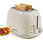 Toaster 2 Slice, Stainless Steel Toaster Retro Wide Slot, Bagel, Cancel, Defrost Function, 6 Shade Settings , Removable Crumb Tray, Beige