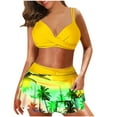 thumbnail image 1 of Puntoco Womens swimsuits clearance, 2 Piece Hawaiian Tropical Print Swim Cami Bra and Ruffles Skirts Yellow, 1 of 7