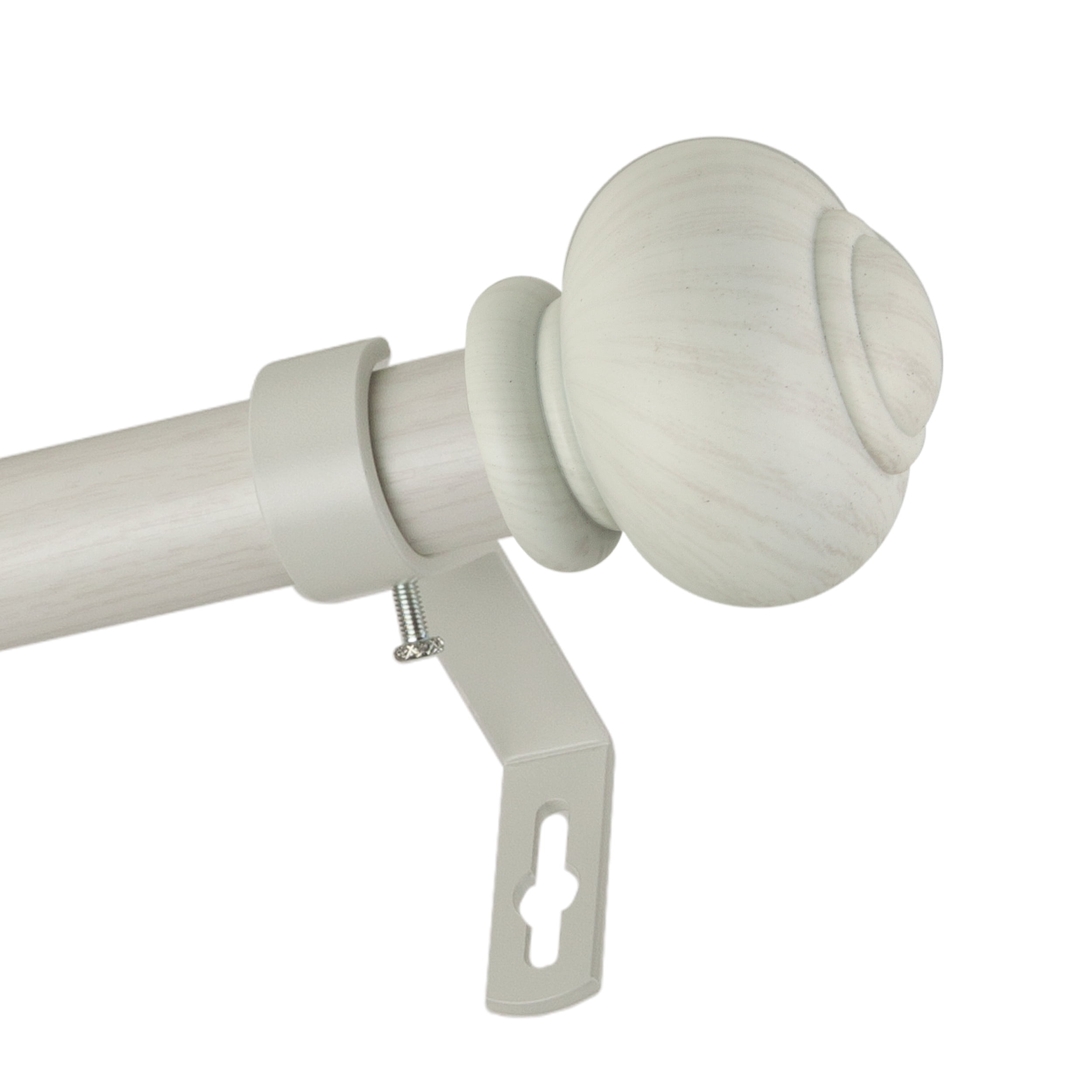 1" Dia Faux Wood Curtain Rod 28-48 inch with Faven Finials - Pearl White