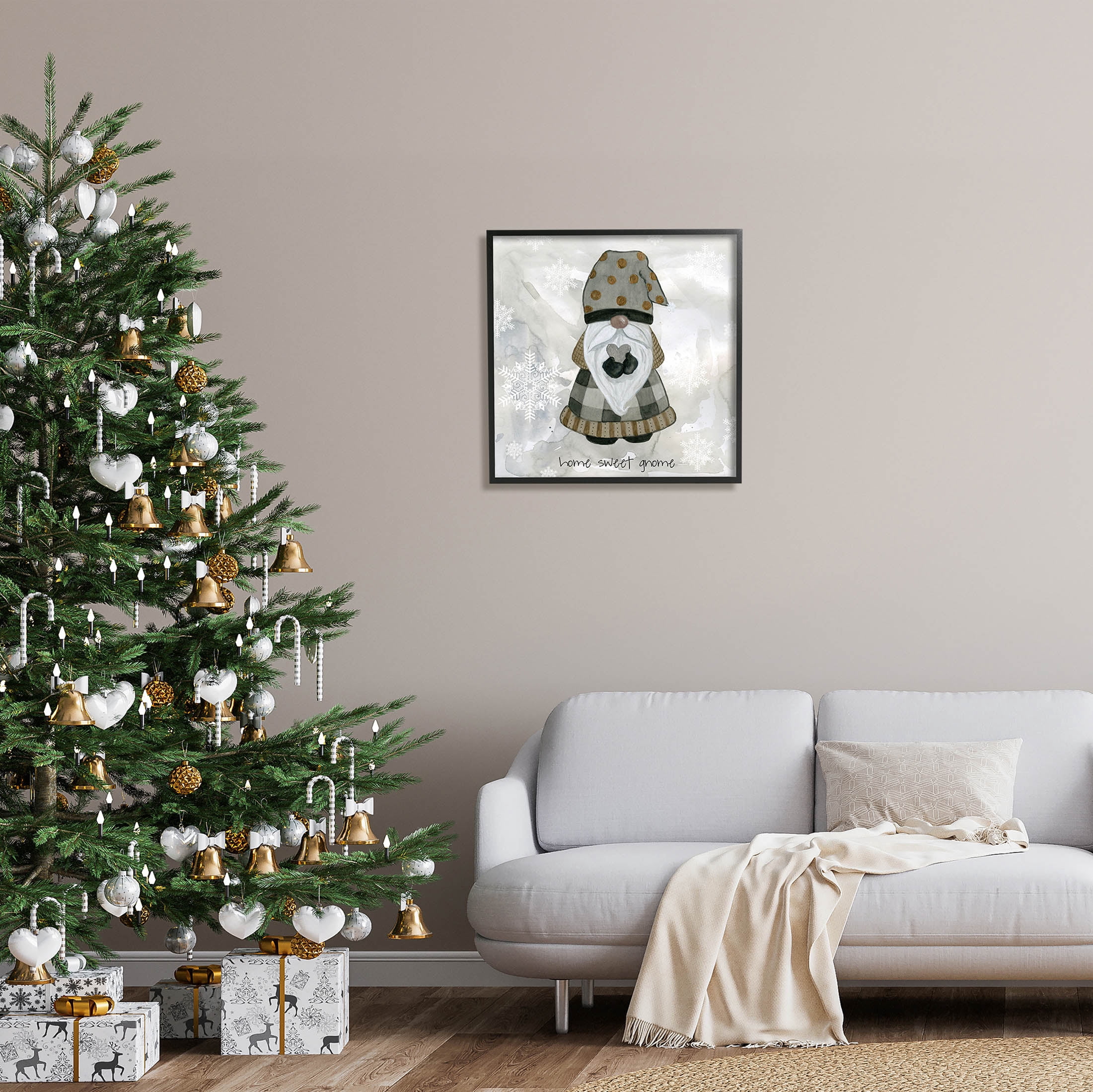 Stupell Industries Home Sweet Gnome Winter Snowflakes Graphic Art Black Framed Art Print Wall Art, Design by Livi Finn