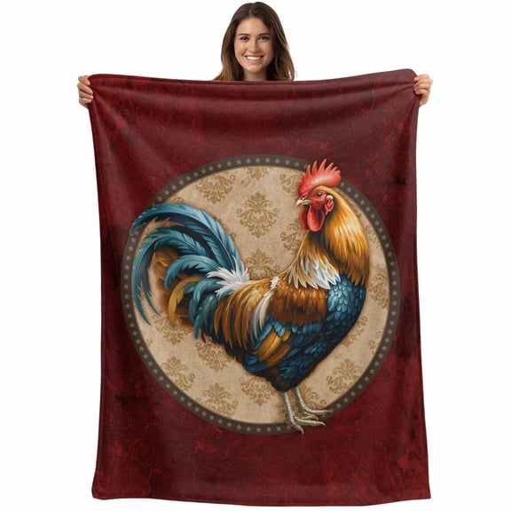 Farm Rooster Blanket Soft Cozy Warm Throw Blanket for Couch, Plush Fuzzy Flannel Fleece Blankets for Sofa, Boho Farmhouse Animals Floral Pattern Bed Blankets Lightweight Gifts for Women, 30"x40"