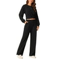 thumbnail image 4 of INSPIRE CHIC Women's Two Piece Outfits Sweatsuit Set Front Cropped Sweatshirt Wide Leg Sweatpant Tracksuit Lounge Sets, 4 of 4