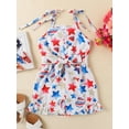 thumbnail image 2 of Suealasg Toddler Girls 4th of July Outfits Sleeveless Stars Balloon Print Rompers Overall Shorts 1T 2T 3T 4T 5T Kids Summer Independence Day Clothes, 2 of 7
