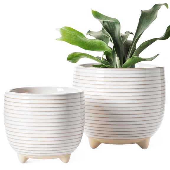BEMAY 5.1" & 6.4" Ceramic Plant Pots,Set of 2 White Indoor Planters with Drainage Hole & Plug, Succulent Pots for Herbs, Cactus, Home Decor
