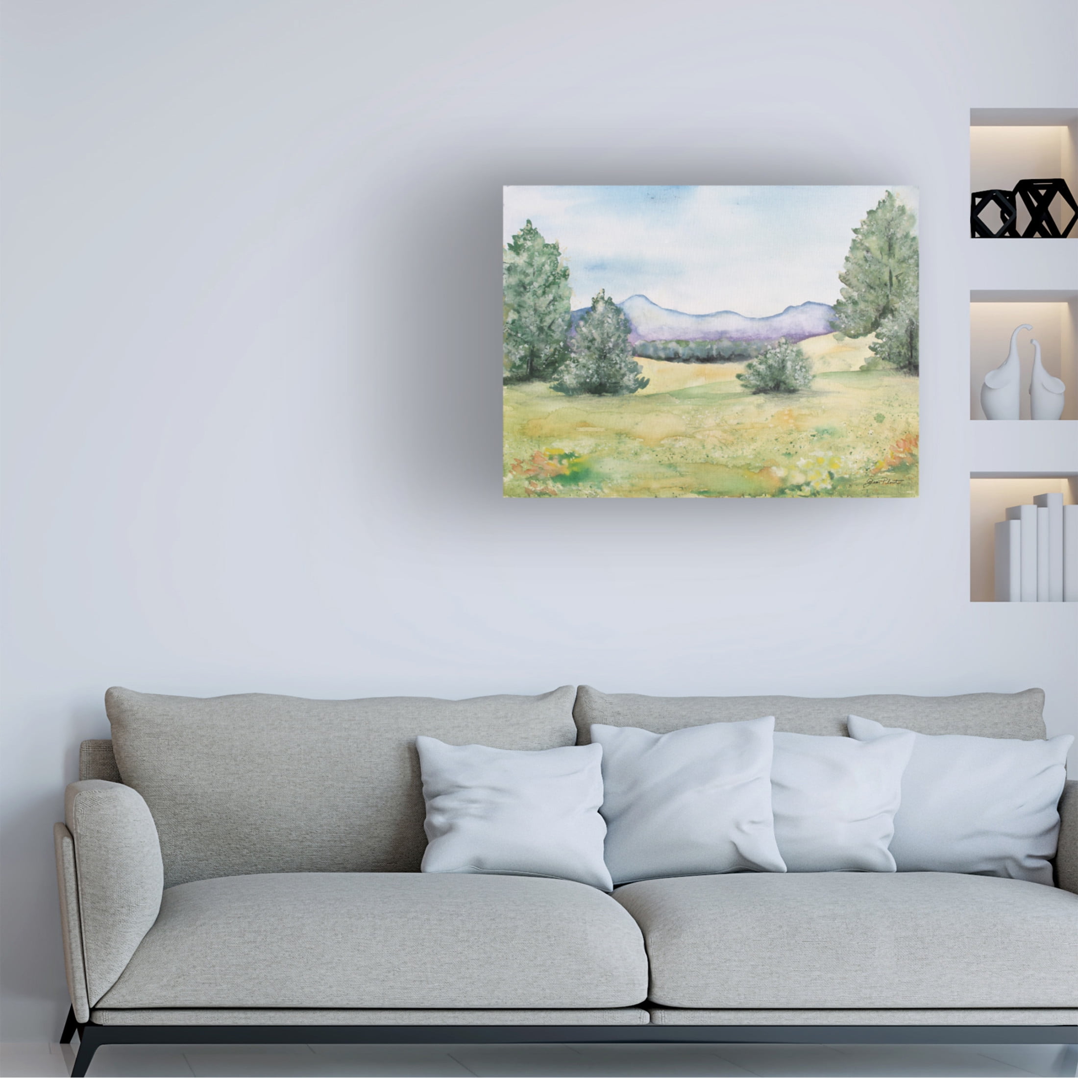 Canvas Wall Art - Jean Plout 'Watercolor Landscape Countryside' Wall Art for Living Room, Bedroom, or Office Décor by Trademark Fine Art - 24 x 18 Inches