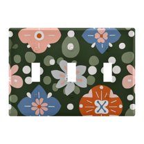 Yayeee Toggle Light Switch Wall Plate 3-Gang 6.37"x4.48" Decorative Outlet Cover, Blue Geometric Flowers