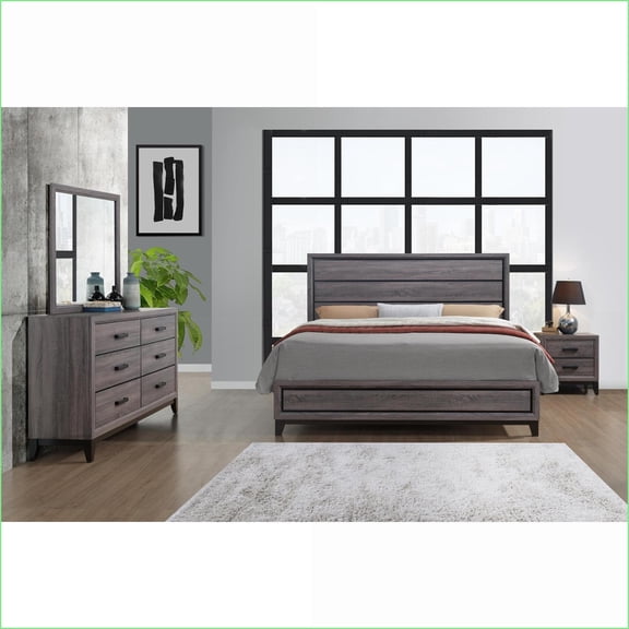 Bedroom Set 5-Piece Full Size Contemporary Slate Gray | Rubber Wood | Double Dressers