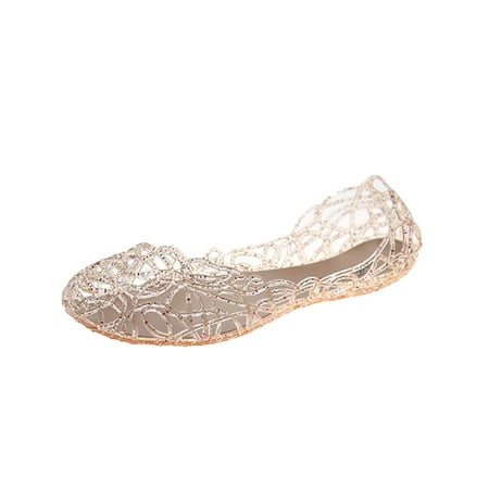 

Anuirheih Gold Shoes for Women Closed Toe Hollow Out Flat Sandals Jelly Sandals for Women(Gold)
