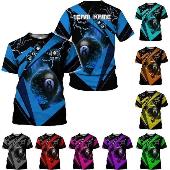Personalized 3D Billiard Shirt Custom Name Men Women Team Apparel Pool 8 Ball Flag Tshirt Billiards Shirts Gift (Blue, S)