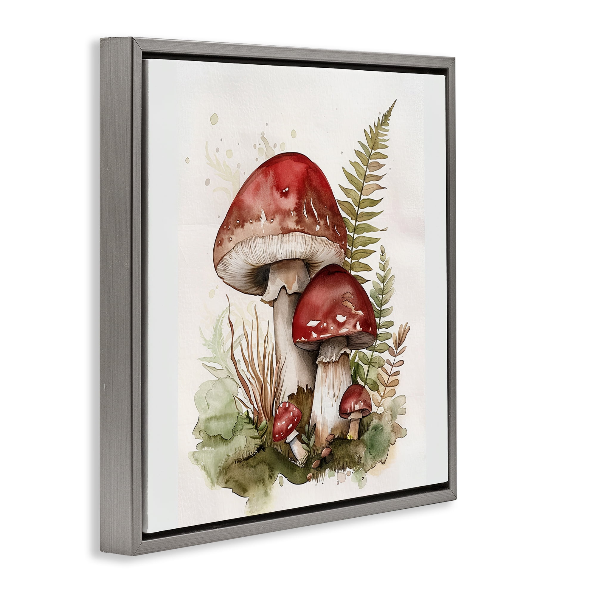 Stupell Industries Enchanted Forest Mushrooms Plants & Flowers Painting Gray Floater Framed Canvas Art Print Wall Art, 18 x 18