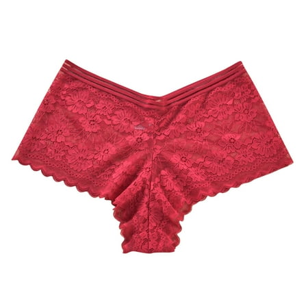 Wdfiry Plus Size Underwear for Women Sexy Breathable Solid Color Lace Panty High Waist Tummy Control Cheeky Brief
