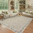 thumbnail image 2 of Hasoo Washable Living Room Area Rug 8x10 Large Modern Floral Border Non-Slip Soft Stain Resistant Indoor Light Camel Carpet, 2 of 6