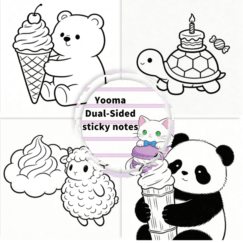 Double-Sided Original Design Sticky Notes - 100 Pcs, 100 Unique Coloring & Note-Taking Memo Pads