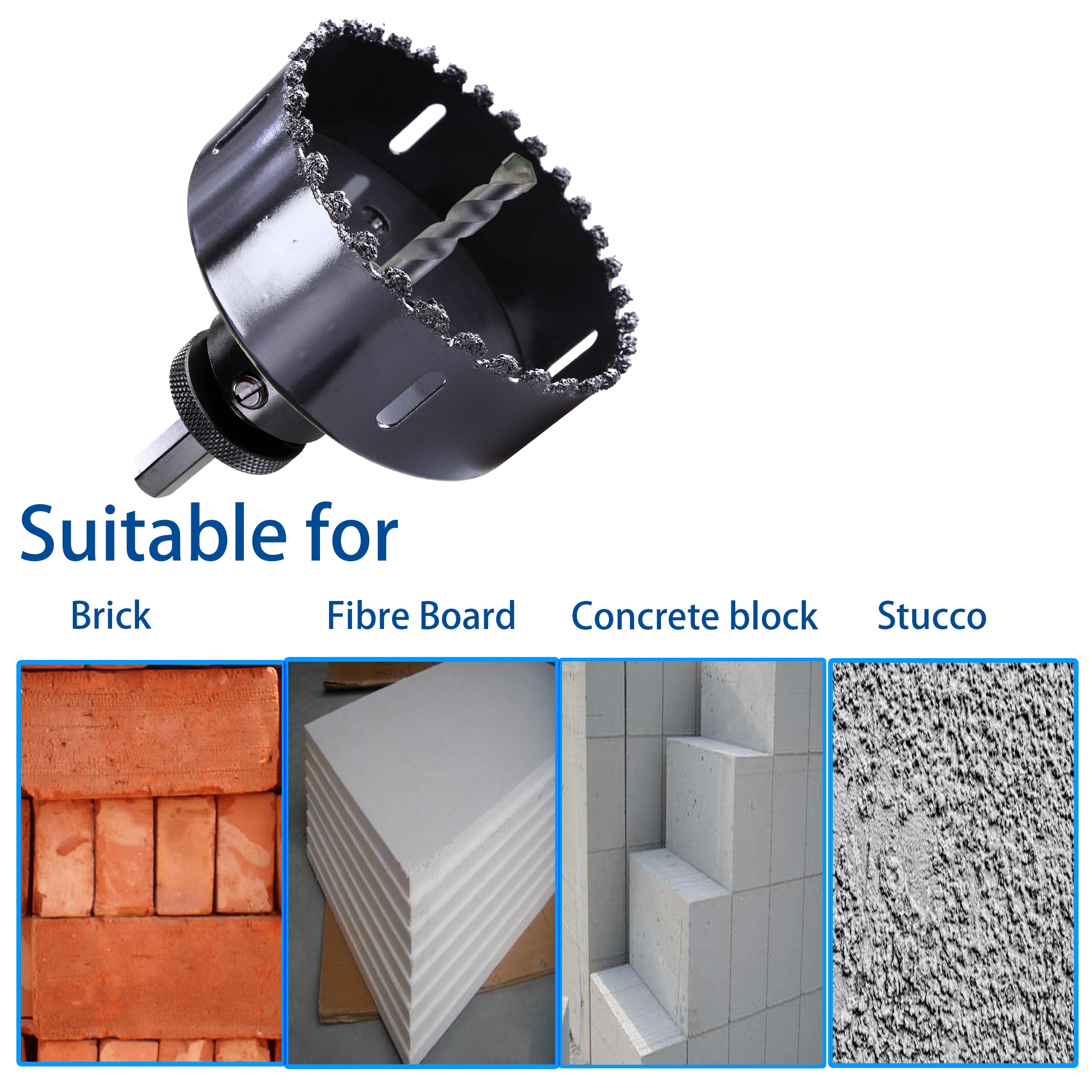 WOWSUPM 4" Carbide Grit Hole Saw Cutting Air Brick Stucco Hardy Plank Drywall Cement Board with Pilot Drill Bits Up to 3X Long Life